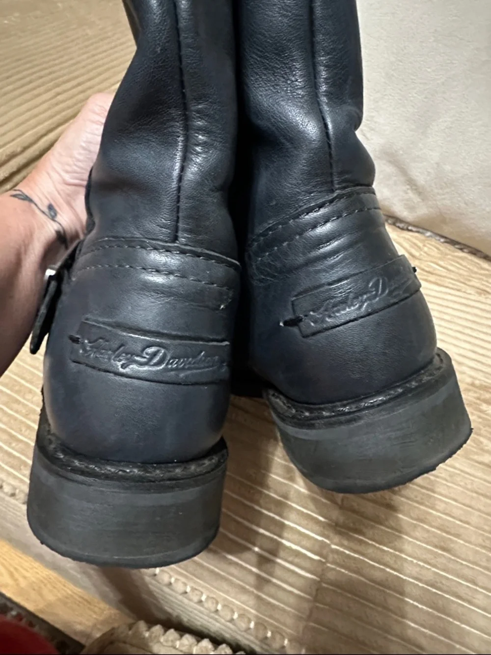 Harley Davidson Black Leather Buckle Boots 7.5 - Picture 3 of 6